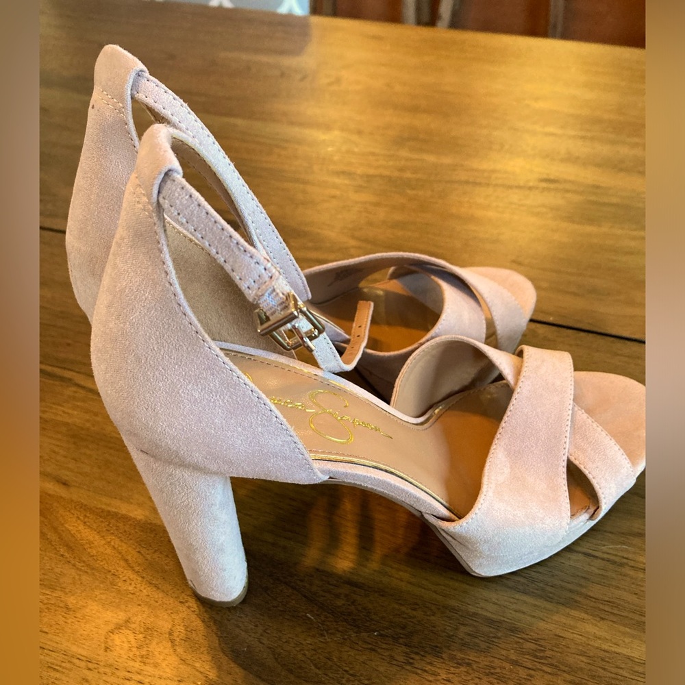 Jessica Simpson high heel sandals, light/dusty pink. Tall heel but comfortable!